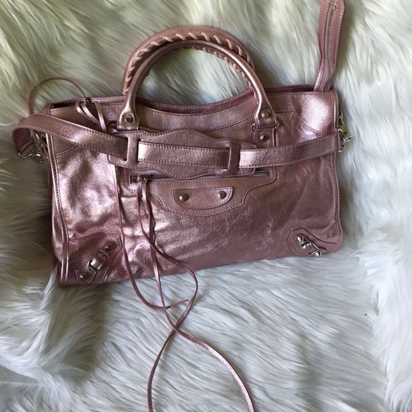 Balenciaga Handbags - Balenciaga Metallic Pink Classic City Handbag